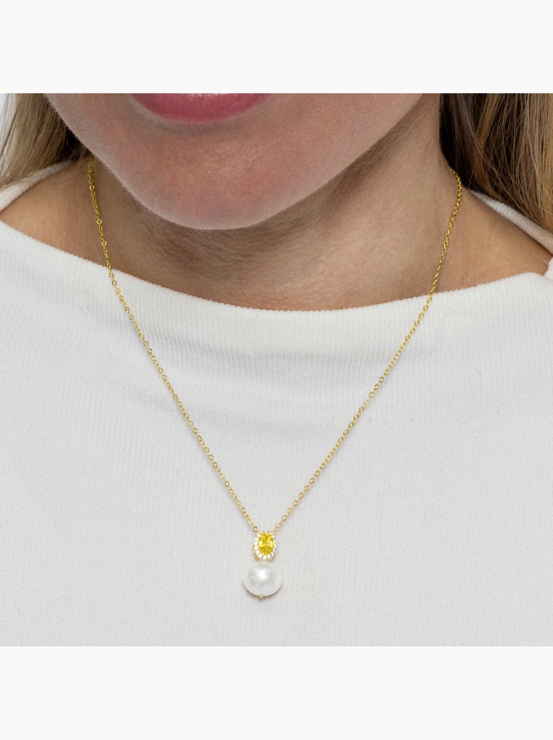 Collier Luxenter en argent 925 et Padparadscha fini et plaqué or 18k - Ihri Jaune - Kiabi