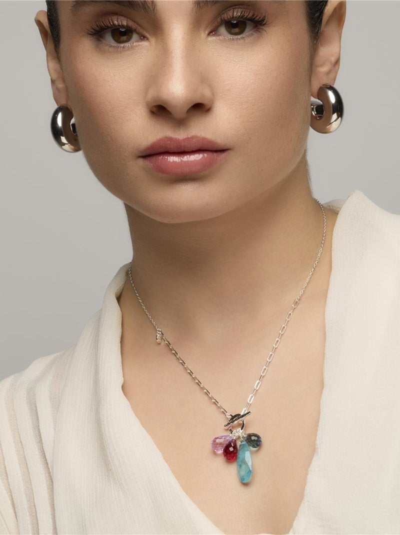 Collier Luxenter en argent 925 et quartz hydrothermal aigue-marine rhodié - Wada Bleu - Kiabi