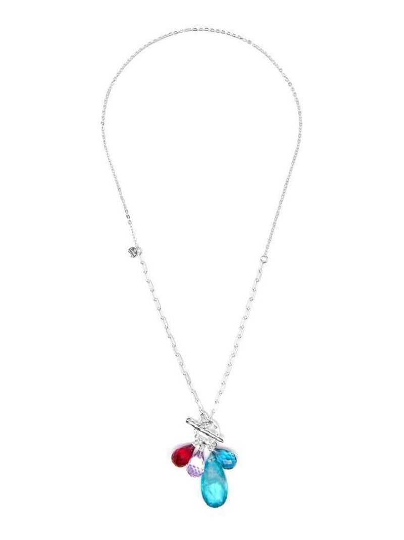 Collier Luxenter en argent 925 et quartz hydrothermal aigue-marine rhodié - Wada Bleu - Kiabi