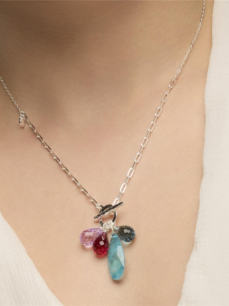Collier Luxenter en argent 925 et quartz hydrothermal aigue-marine rhodié - Wada Bleu - Kiabi