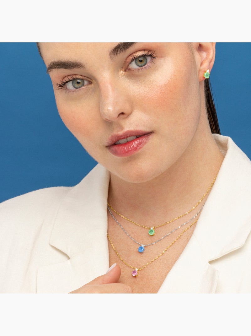 Collier Luxenter en argent 925 et quartz hydrothermal bleu clair rhodié - Akma Bleu - Kiabi