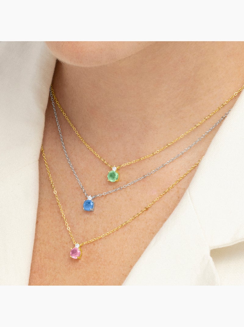 Collier Luxenter en argent 925 et quartz hydrothermal bleu clair rhodié - Akma Bleu - Kiabi