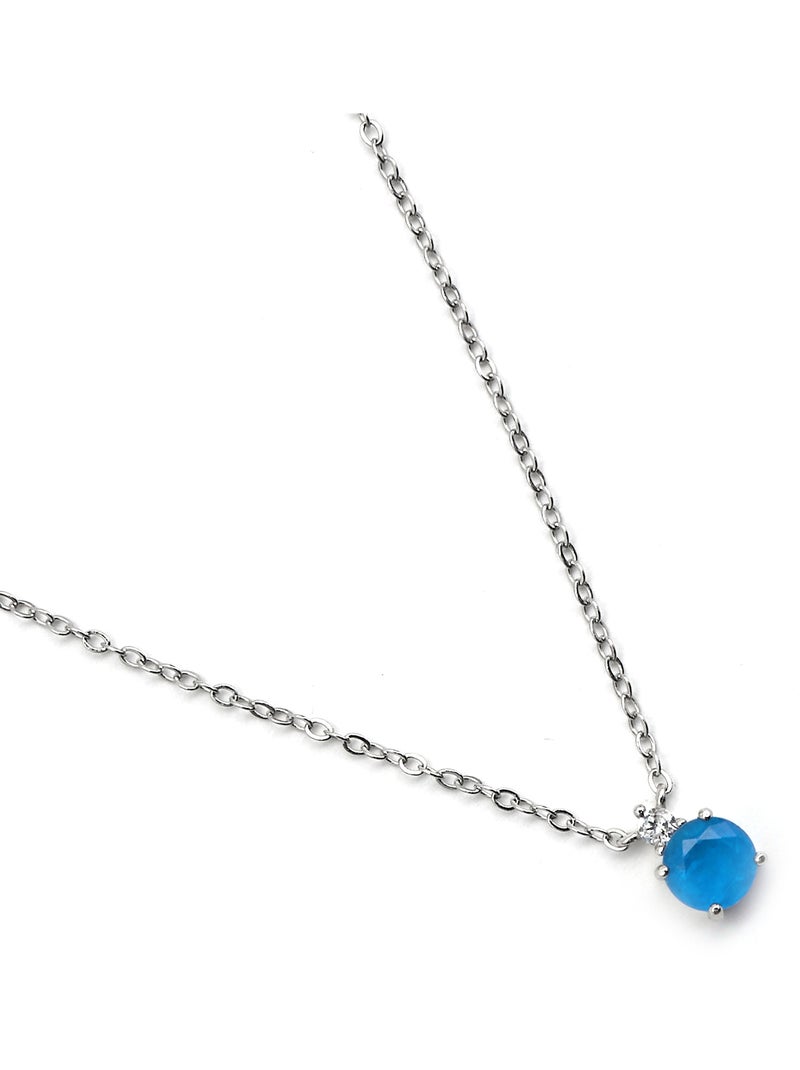 Collier Luxenter en argent 925 et quartz hydrothermal bleu clair rhodié - Akma Bleu - Kiabi