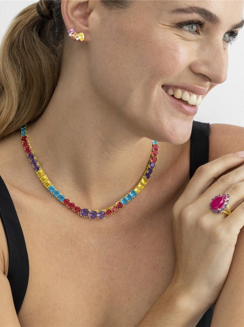 Collier Luxenter en Argent 925 et Quartz hydrothermal multicolore finition or 18k - Thorka Multicolore - Kiabi