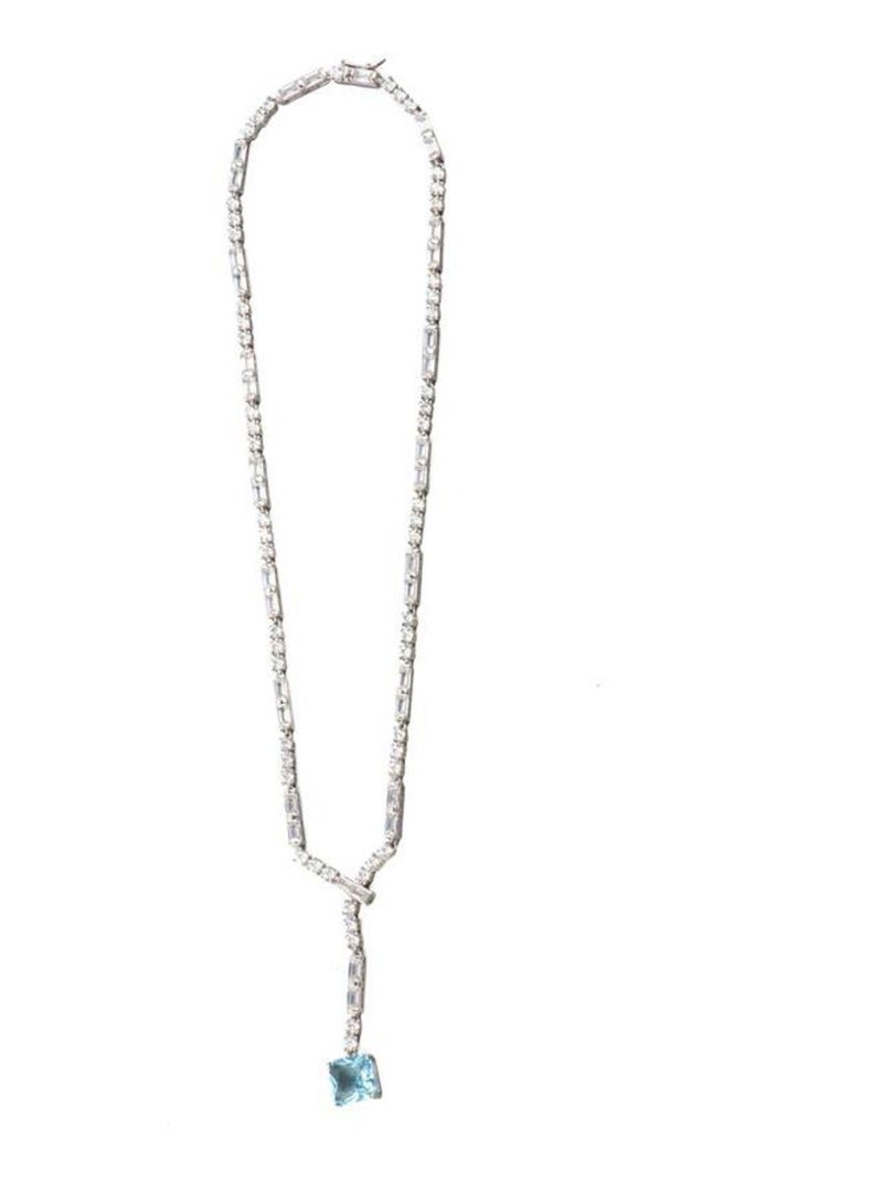 Collier Luxenter en Argent 925 et Zircon aigue-marine rhodié - Faro Bleu - Kiabi