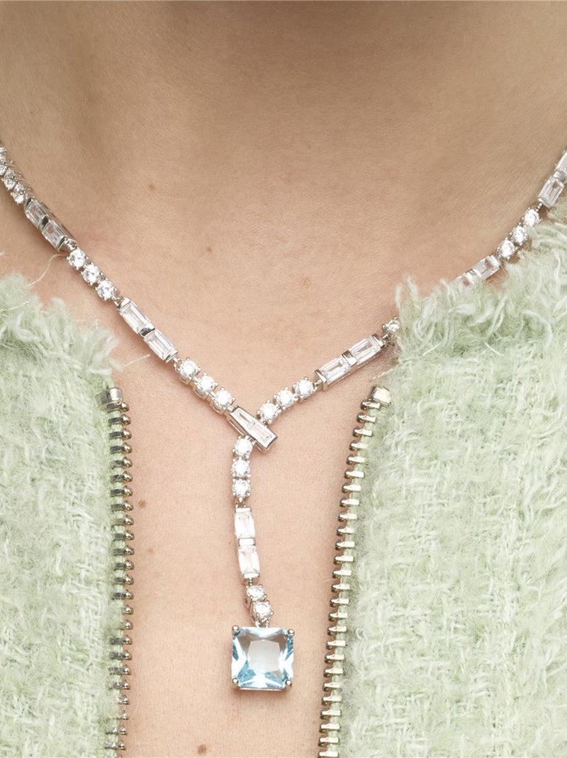 Collier Luxenter en Argent 925 et Zircon aigue-marine rhodié - Faro Bleu - Kiabi