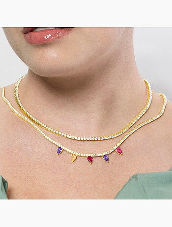 Collier Luxenter en argent 925 et zircon multicolore plaqué or jaune 18k - Pryrys