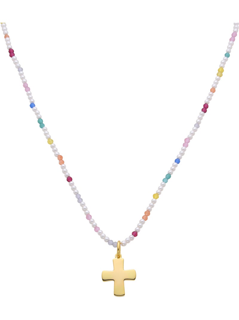 Collier Luxenter en argent  925 et zircone multicolore avec finition en or jaune 18 k - Croix Multicolore - Kiabi