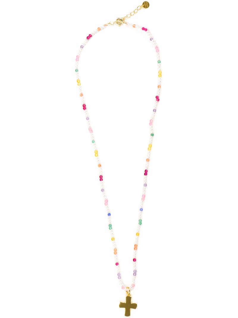 Collier Luxenter en argent  925 et zircone multicolore avec finition en or jaune 18 k - Croix Multicolore - Kiabi