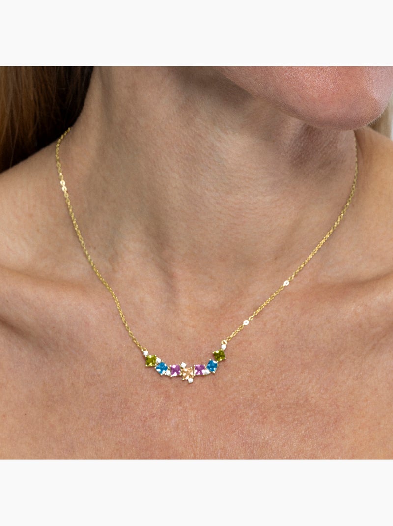Collier Luxenter en argent 925 et zircons multicolores finis et plaqué or 18k - Akma Multicolore - Kiabi