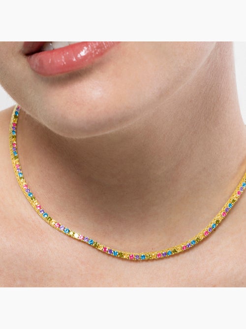 Collier Luxenter en argent 925 et zircons multicolores finis et plaqué or 18k - Tahu - Kiabi
