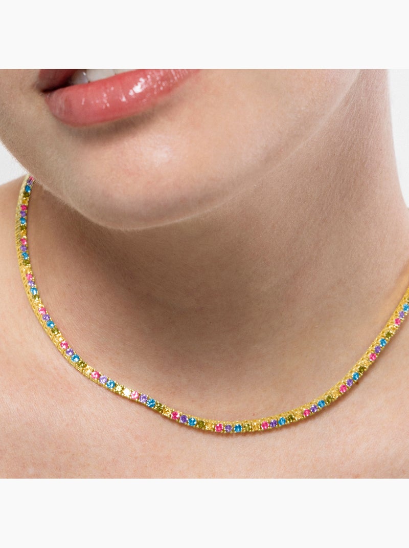 Collier Luxenter en argent 925 et zircons multicolores finis et plaqué or 18k - Tahu Multicolore - Kiabi