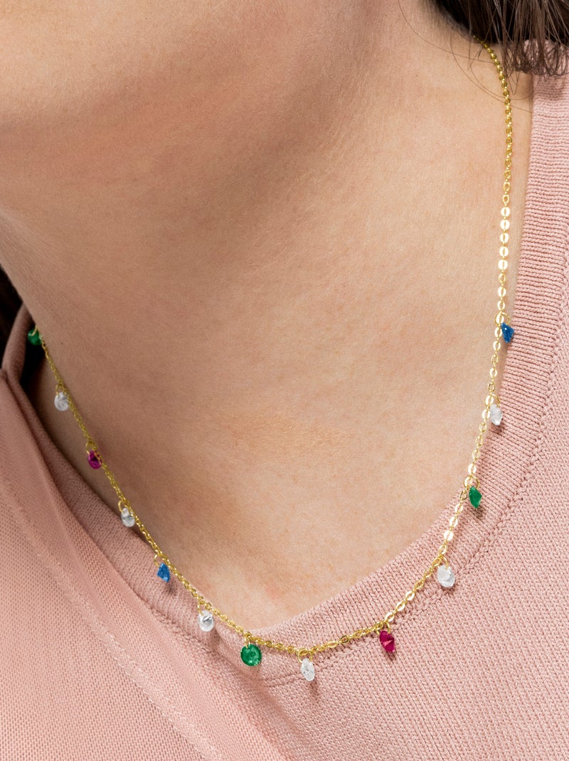 Collier Luxenter en argent 925 et zircons multicolores finis plaqué or jaune 18k - Sumju Multicolore - Kiabi