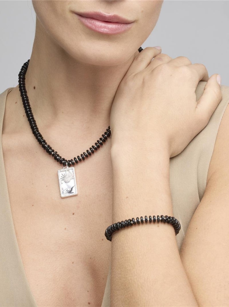 Collier Luxenter en argent sterling 925 et agate noire avec finition rhodium - Laha Noir - Kiabi