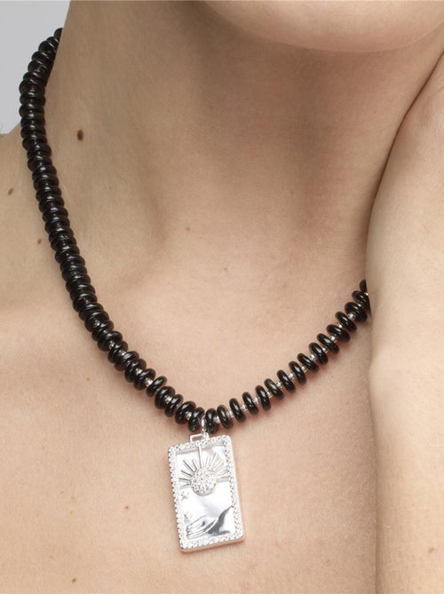 Collier Luxenter en argent sterling 925 et agate noire avec finition rhodium - Laha - Kiabi