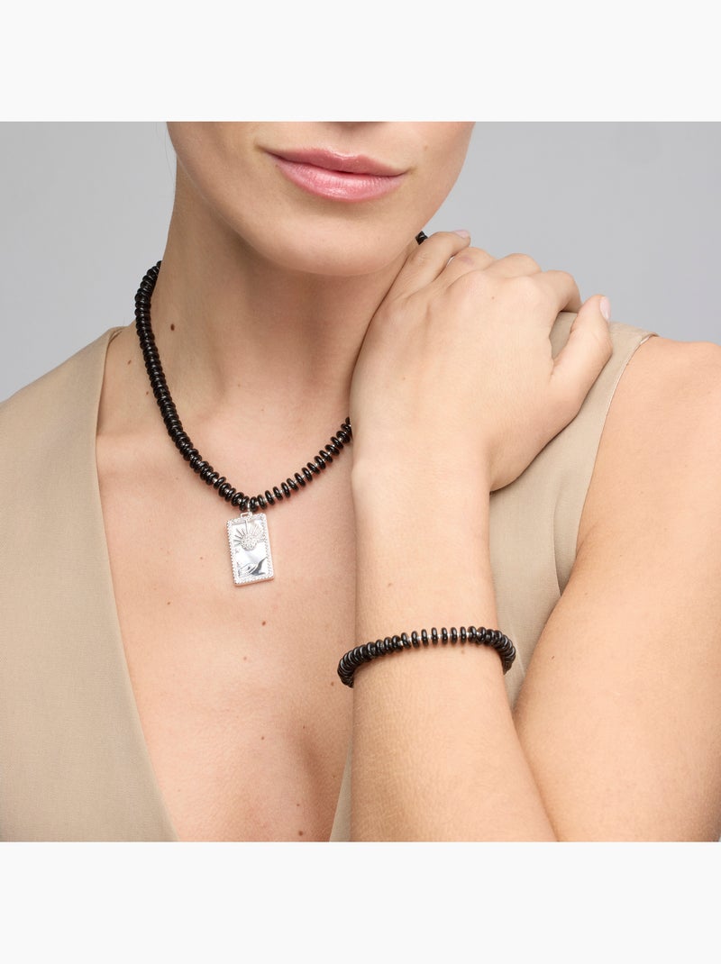 Collier Luxenter en argent sterling 925 et agate noire avec finition rhodium - Laha Noir Noir - Kiabi