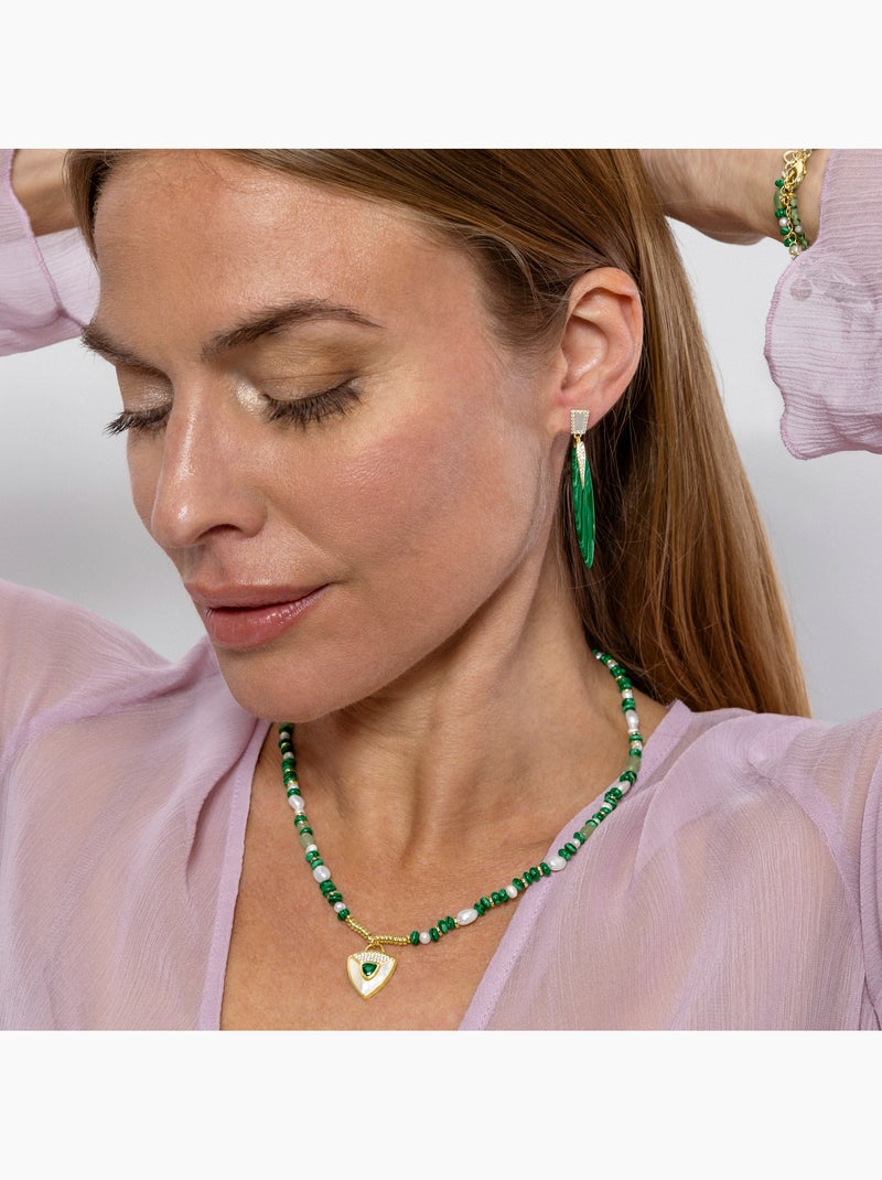 Collier Luxenter en argent sterling 925 et malachite avec finition et plaqué or 18k - Haylma Vert - Kiabi
