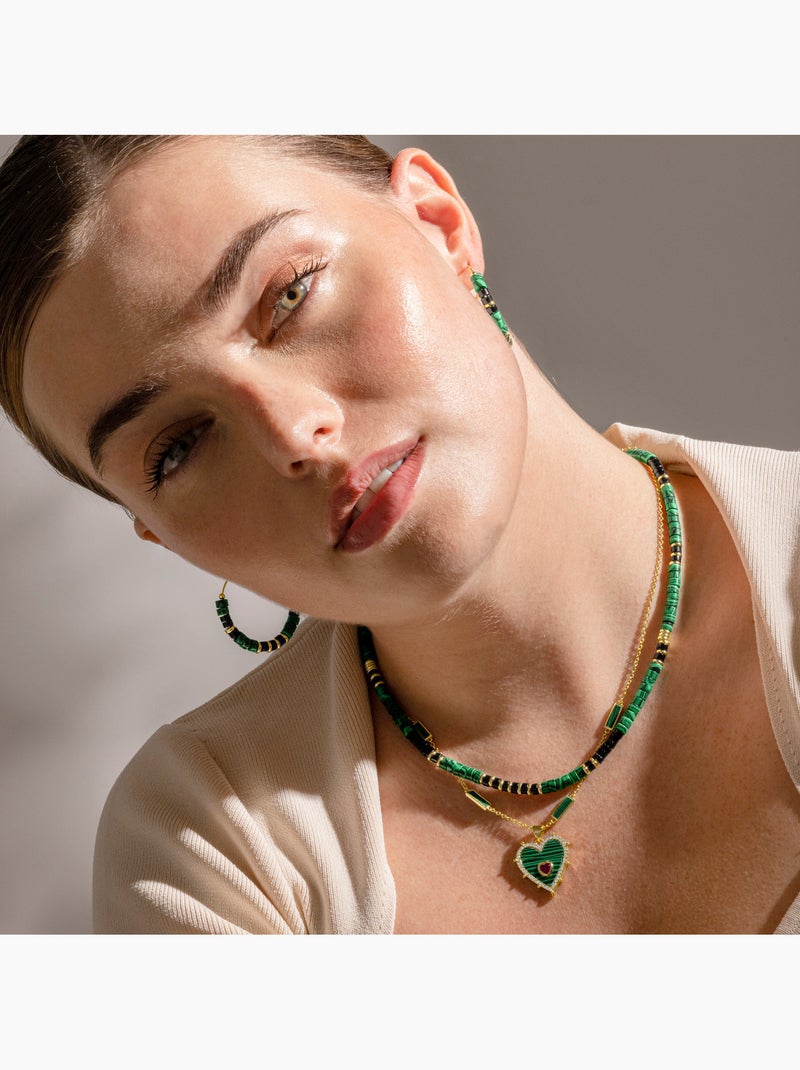Collier Luxenter en argent sterling 925 et malachite, finition or 18 carats - Ilmina Vert - Kiabi
