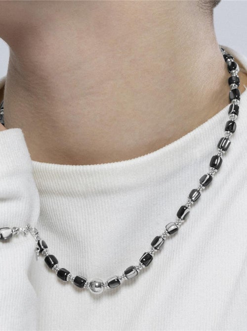 Collier Luxenter en argent sterling 925 et nacre noire avec finition rhodium - Maddul - Kiabi