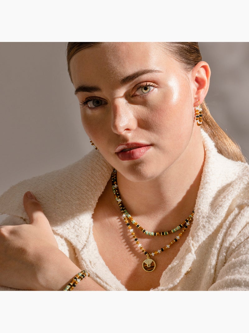 Collier Luxenter en argent sterling 925 et œil-de-tigre, finition or 18 carats - Ryhu Marron - Kiabi