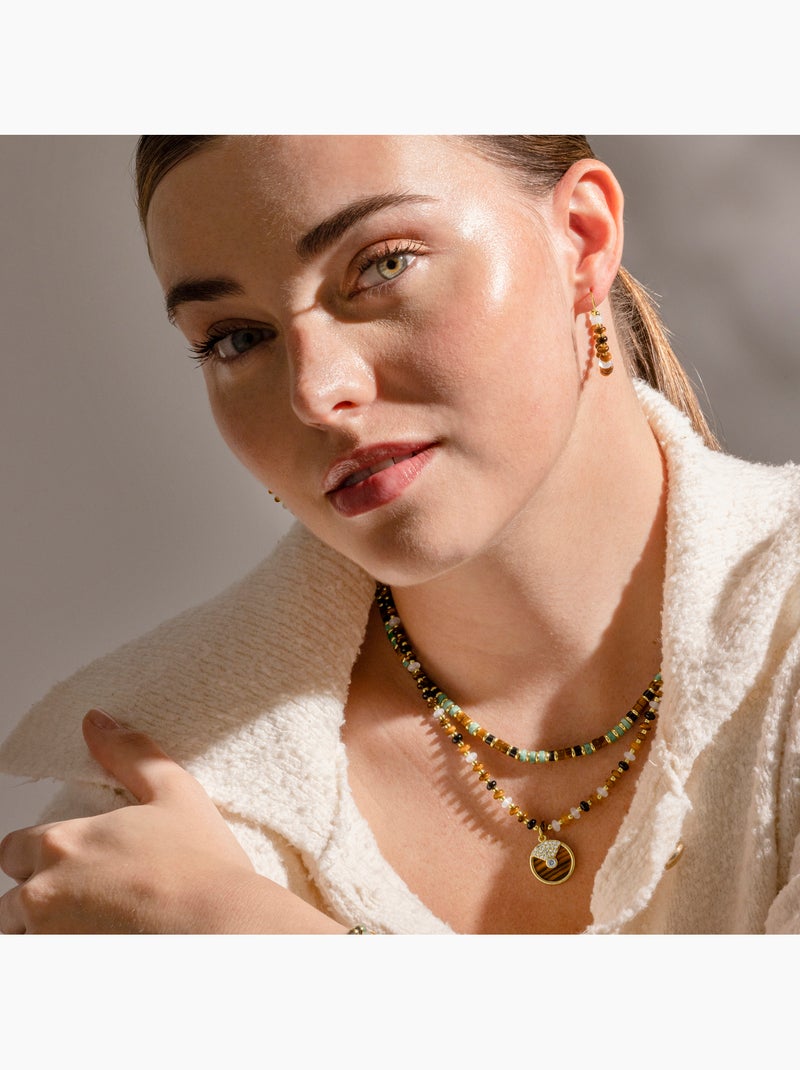 Collier Luxenter en argent sterling 925 et œil-de-tigre, finition or 18 carats - Ryhu Marron - Kiabi