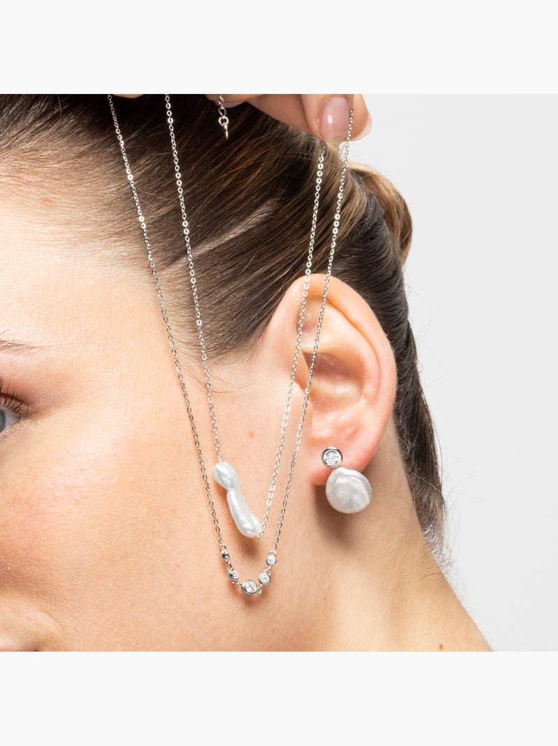 Collier Luxenter en argent sterling 925 et perle blanche avec finition rhodium - Danysda Blanc - Kiabi