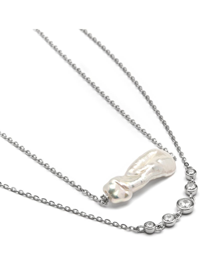 Collier Luxenter en argent sterling 925 et perle blanche avec finition rhodium - Danysda Blanc - Kiabi