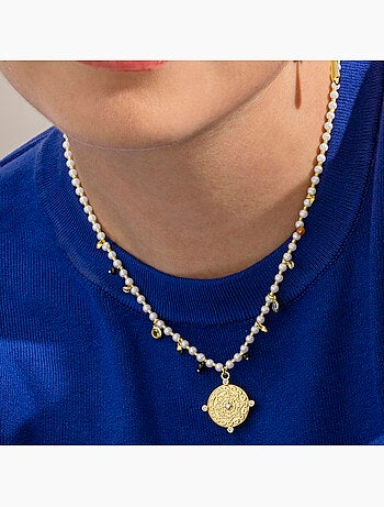 Collier Luxenter en argent sterling 925 et perle blanche, finition or 18 carats - Thydo