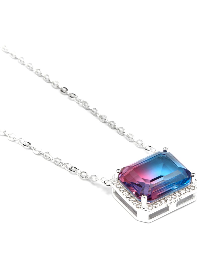 Collier Luxenter en argent sterling 925 et quartz hydrothermal bleu dégradé finition rhodium-Kakan Multicolore - Kiabi