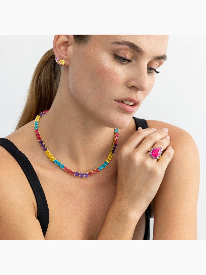 Collier Luxenter en argent sterling 925 et quartz hydrothermal  finition et plaqué or 18k-Thorka Multicolore - Kiabi