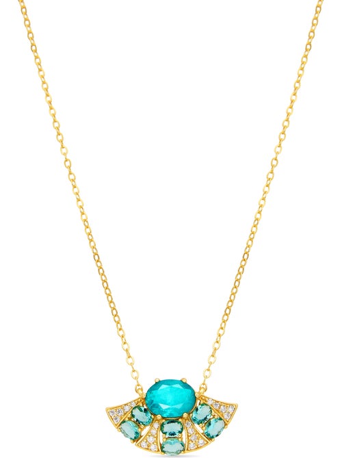 Collier Luxenter en argent sterling 925 et quartz hydrothermal  Paraiba, finition or jaune 18k-Kioly - Kiabi