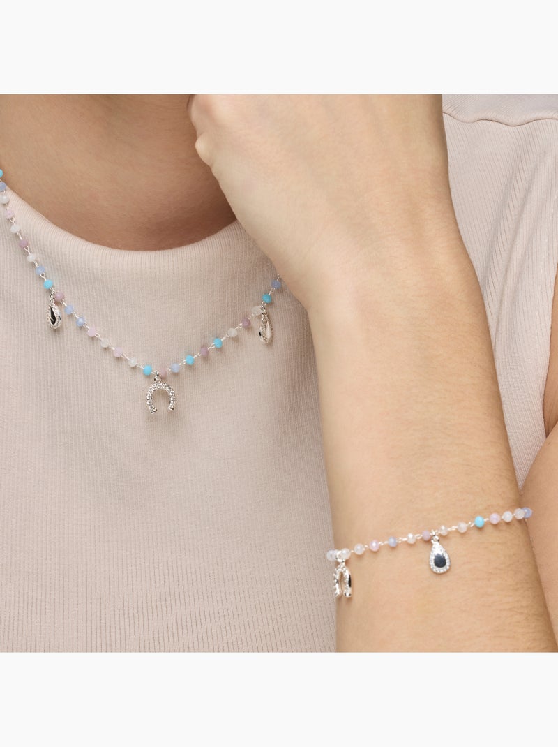 Collier Luxenter en argent sterling 925 et zircone aquamarine, finition rhodium - Neusne Bleu - Kiabi
