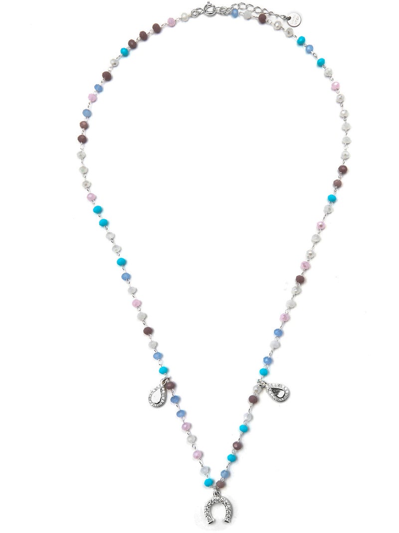 Collier Luxenter en argent sterling 925 et zircone aquamarine, finition rhodium - Neusne Bleu - Kiabi