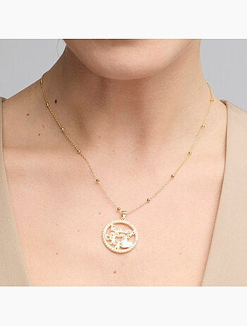 Collier Luxenter en argent sterling 925 et zircone brillante avec finition en or jaune 18 k - Mama