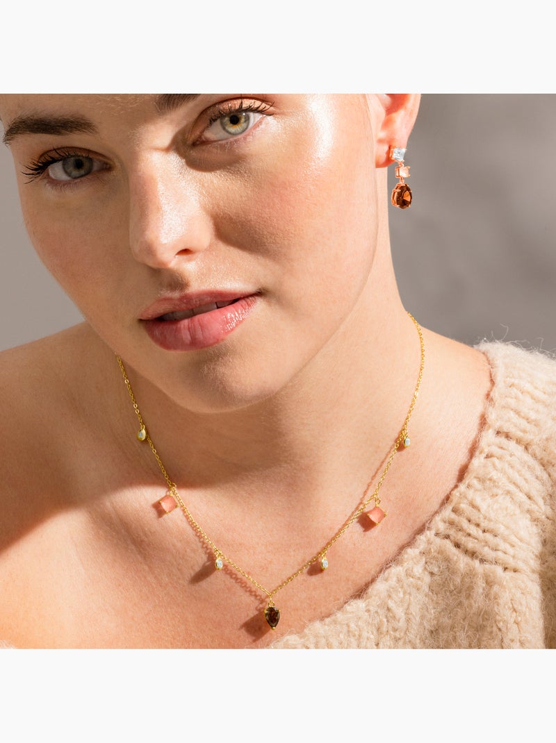 Collier Luxenter en argent sterling 925 et zircone brune finition or 18k - Irul Marron - Kiabi