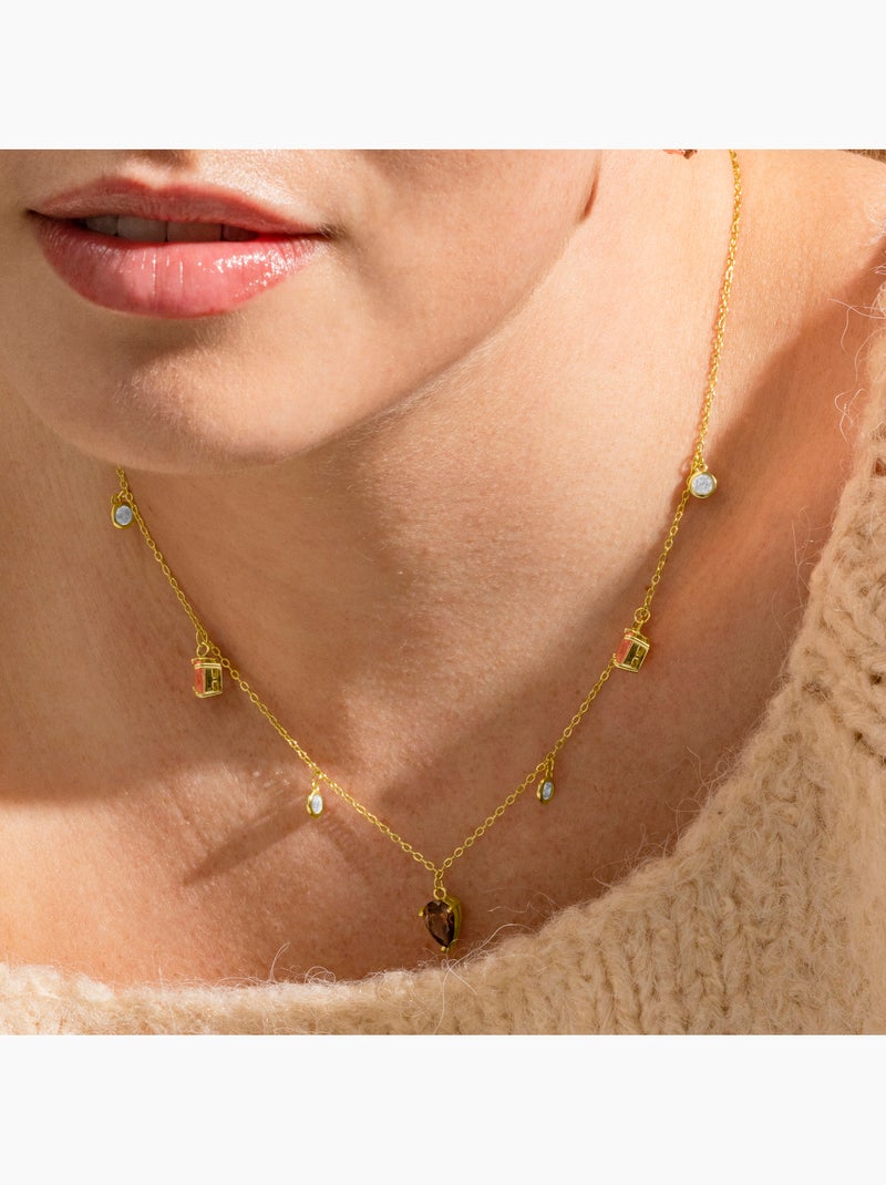 Collier Luxenter en argent sterling 925 et zircone brune finition or 18k - Irul Marron - Kiabi