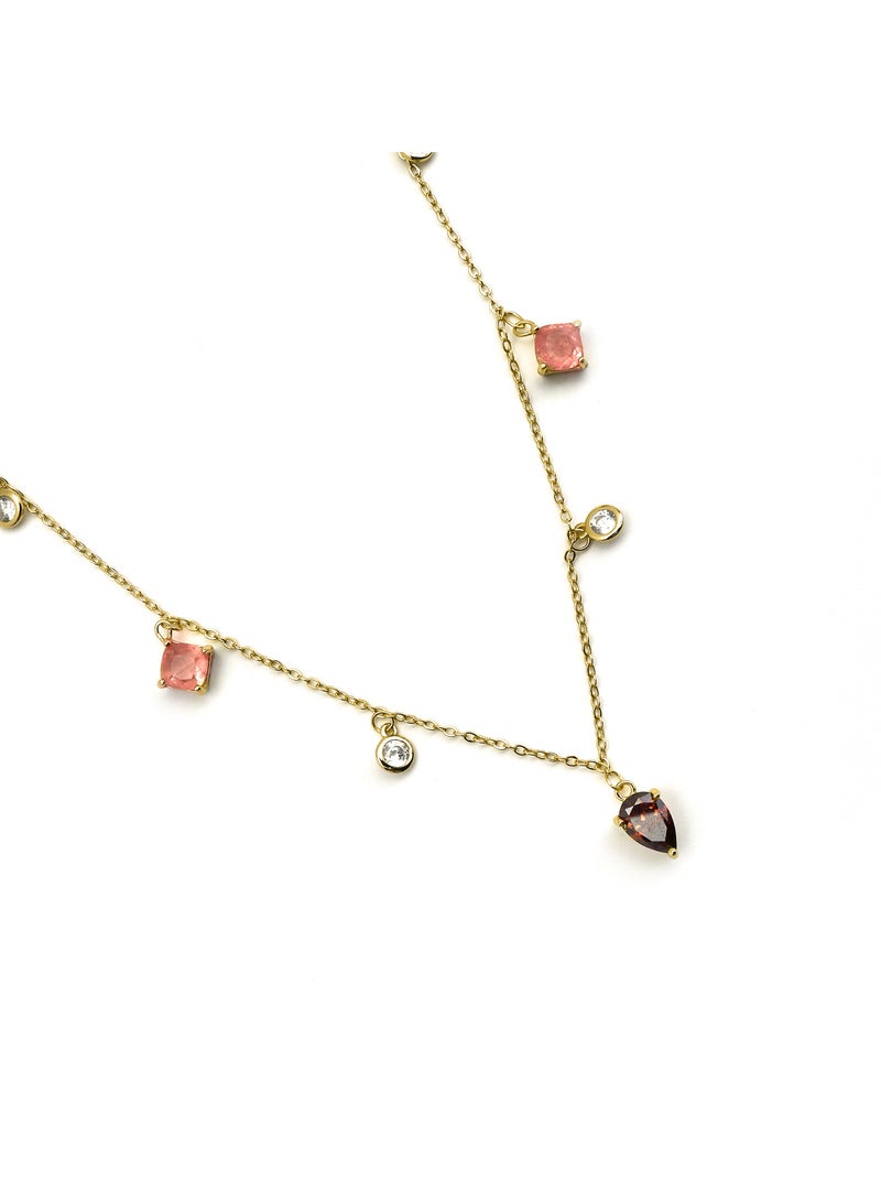 Collier Luxenter en argent sterling 925 et zircone brune finition or 18k - Irul Marron - Kiabi