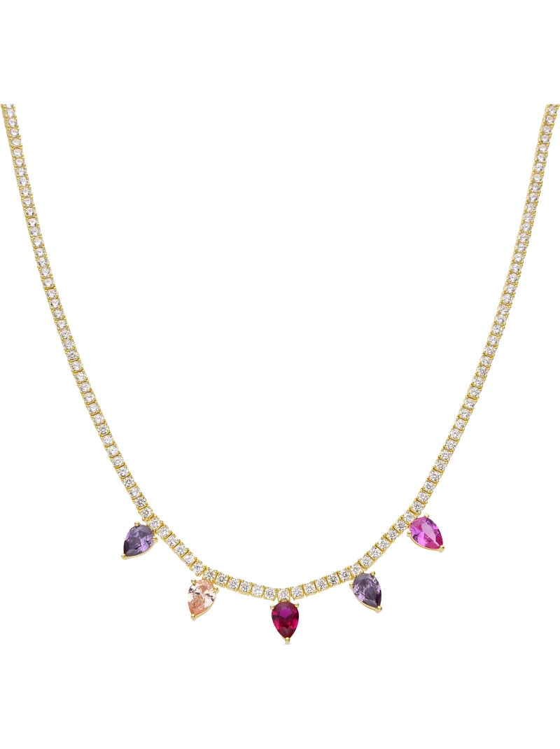 Collier Luxenter en argent sterling 925 et zircone multicolore finition or jaune 18k - Pryrys Multicolore - Kiabi