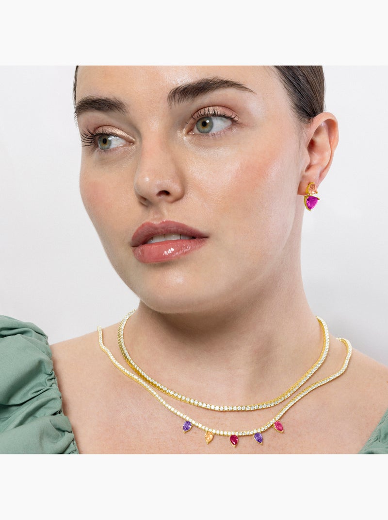 Collier Luxenter en argent sterling 925 et zircone multicolore finition or jaune 18k - Pryrys Multicolore - Kiabi