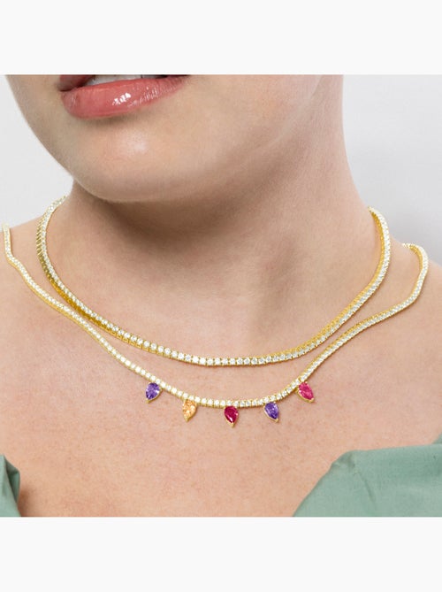 Collier Luxenter en argent sterling 925 et zircone multicolore finition or jaune 18k - Pryrys - Kiabi