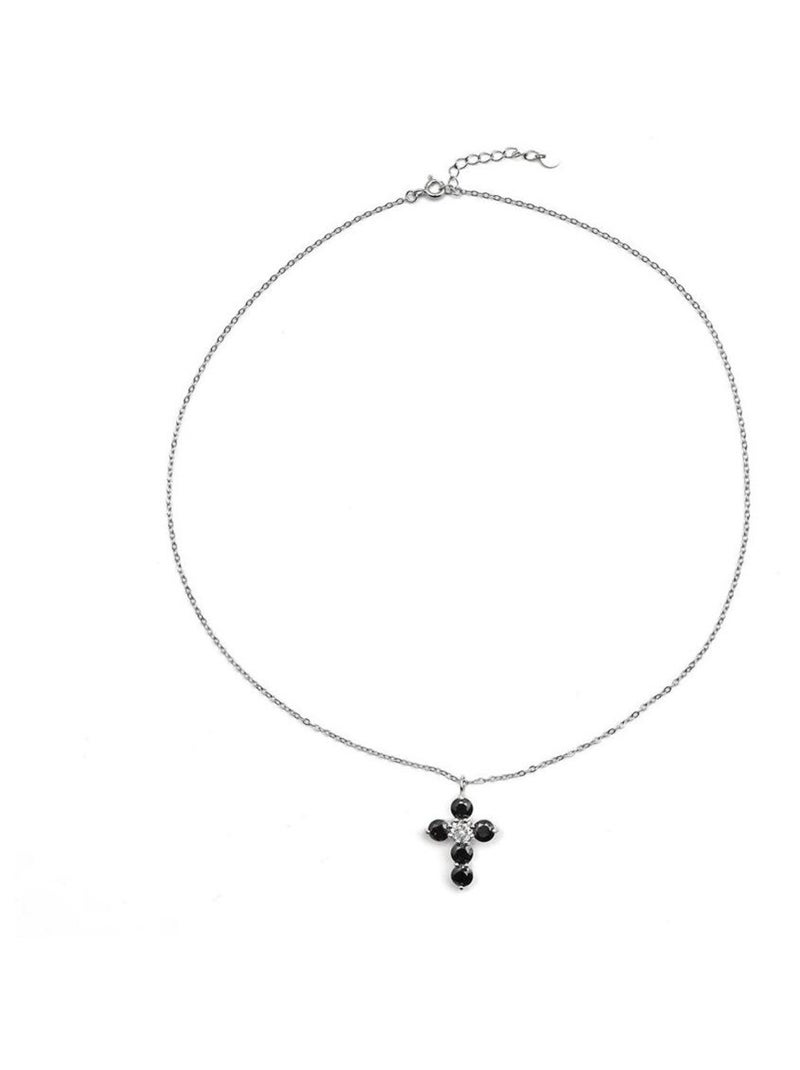 Collier Luxenter en argent sterling 925 et zircone Onix finition rhodium - Elha Noir - Kiabi