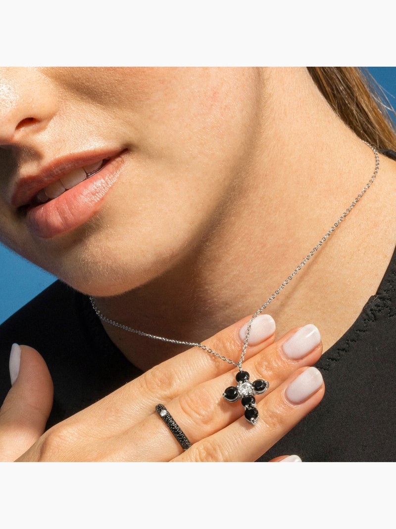Collier Luxenter en argent sterling 925 et zircone Onix finition rhodium - Elha Noir - Kiabi