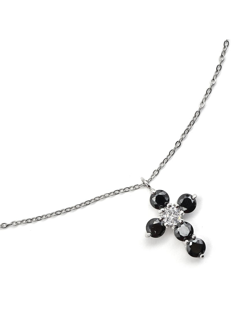 Collier Luxenter en argent sterling 925 et zircone Onix finition rhodium - Elha Noir - Kiabi