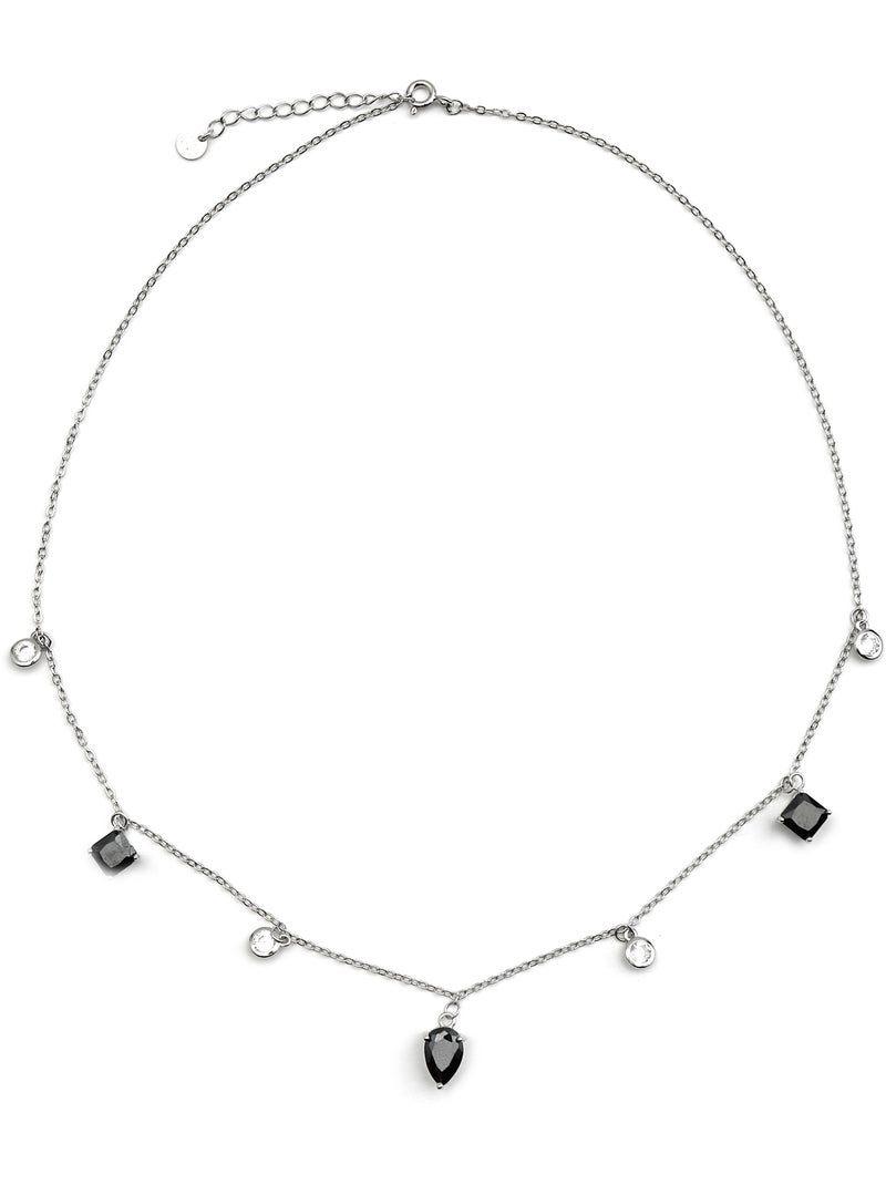 Collier Luxenter en argent sterling 925 et zircone Onix finition rhodium - Irul Noir - Kiabi
