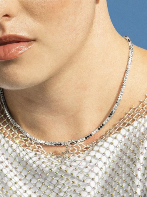 Collier Luxenter en argent sterling 925 et zircone Onix finition rhodium - Tahu - Kiabi