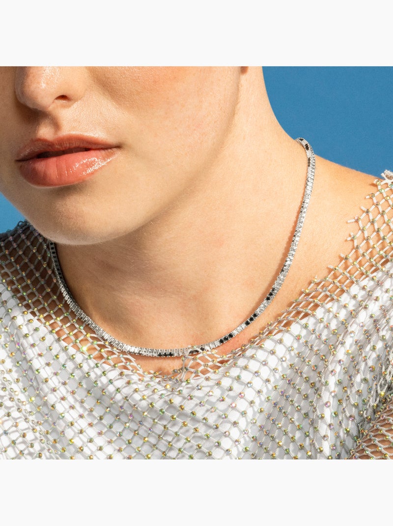 Collier Luxenter en argent sterling 925 et zircone Onix finition rhodium - Tahu Noir Noir - Kiabi