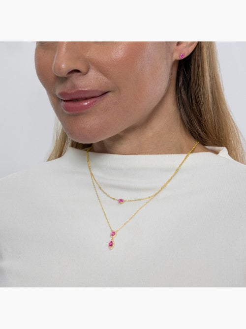 Collier Luxenter en argent sterling 925 et zircone rose, finition or jaune 18 carats - Ontary - Kiabi