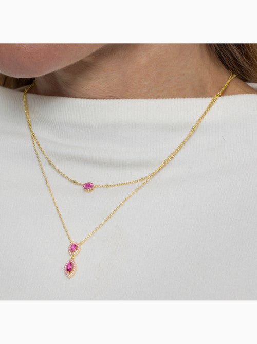 Collier Luxenter en argent sterling 925 et zircone rose, finition or jaune 18 carats - Ontary - Kiabi