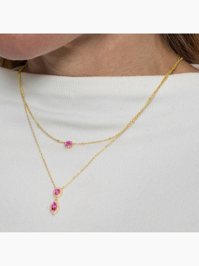 Collier Luxenter en argent sterling 925 et zircone rose, finition or jaune 18 carats - Ontary Rose - Kiabi