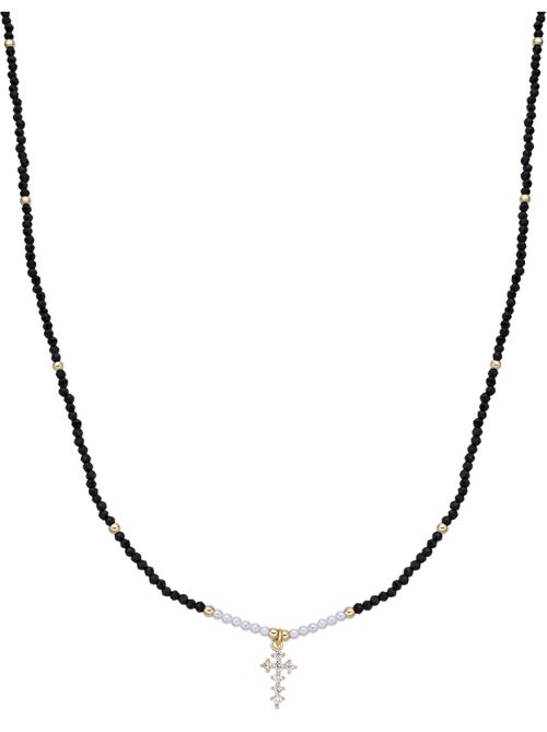 Collier Luxenter en cristal noir avec finition en or jaune 18 carats - Nyali - Kiabi Collier Luxenter en cristal noir avec finition en or jaune 18 carats - Nyali - Kiabi